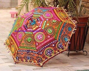 100 Pc Indian Umbrellas Parasol Decorative Sun Wholesale Umbrella Wedding Parasols Décor Handmade Embroidered Traditional