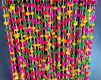 70 PC FREE SHIPPING Multicolor Indian pom pom Christmas  Wedding Party Decoration Mehndi Decor ,  Backdrop ,Pom Pom, Gota Hangings Tassels.