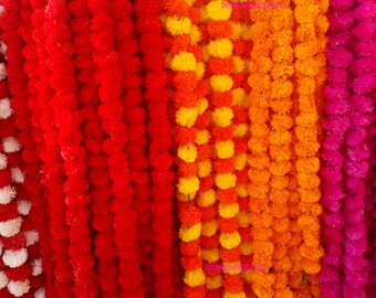 70 piezas de guirnaldas de flores de caléndula artificiales, decoración de eventos indios para bodas, cuerdas de flores artificiales, decoraciones Mehndi, decoración para fiestas