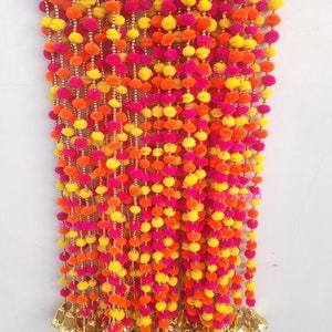 50 PC FREE SHIPPING Multicolor Indian Wedding Decoration, Mehndi Decor, Party Backdrop,Pom Pom, Gota Hangings Tassels.