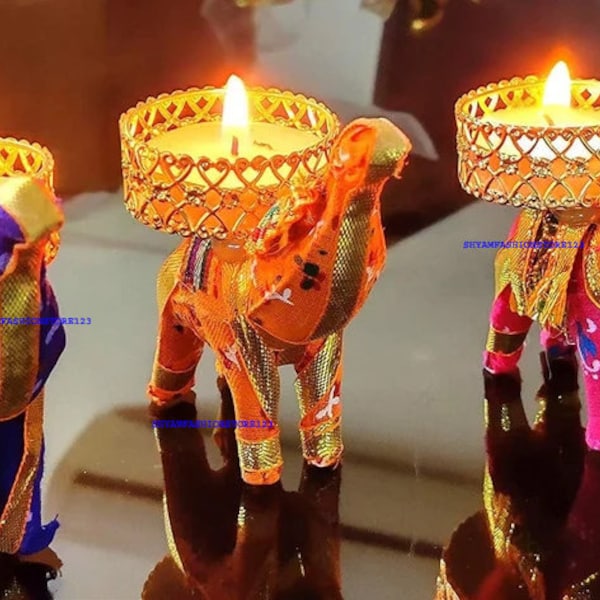 20 Stück Mix Farbe indische Rückgabe Geschenke Diwali Dekoration indische Hochzeitsbevorzugung indische Hochzeitsdeko Mehndi, Elefant Kerzenhalter