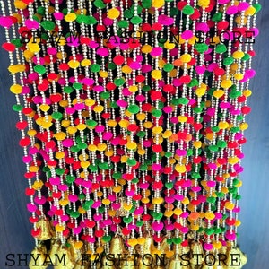 100 PC FREE SHIPPING Multicolor Indian pom pom Christmas Wedding Party Decoration Mehndi Decor , Backdrop ,Pom Pom, Gota Hangings Tassels.