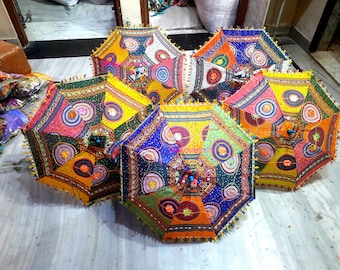 10 Pcs Wholesale Lots PC Indian Umbrella Wedding Parasols Decor Embroidered TraditionalUmbrellas Parasol Decorative