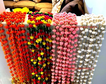 30 PC FREE SHIPPING Multicolor Indian Christmas Wedding Party Decoration, Mehndi Decor, Backdrop,Pom Pom, Gota Hangings Tassels.