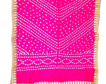 50 Pc Multi Color Traditional Bandhej Bandhani Tie and Dye Silk Dupatta With Gota Border And Latkan, Rajasthani Bandhani Heavy Dupatta