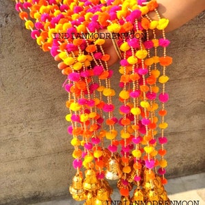 50 PC FREE SHIPPING Multicolor Indian Wedding Decoration, Mehndi Decor, Party Backdrop,Pom Pom, Gota Hangings Tassels.