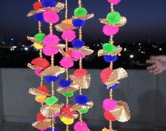 Indian Christmas Wedding Party Decoration, Mehndi Decor, Backdrop,Pom Pom, Gota Hangings Tassels.