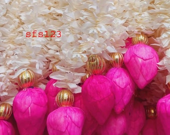 100 Pc White mogra pom pom string With Bells 5 Feet Flower Home Temple Wedding Party Decoration Windows Walls Door Bells