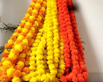 20 Pc Lot Orange Colour artificial marigold flower garlands Indian wedding decoration  garland bulk garlands for wall decor