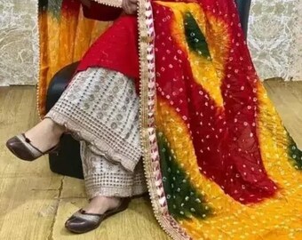 Banarasi Bandhej Dupatta, Art Silk Dupatta Scarves, Zari Border Lace Heavy Dupatta, Rajasthani Bandhej Dupatta