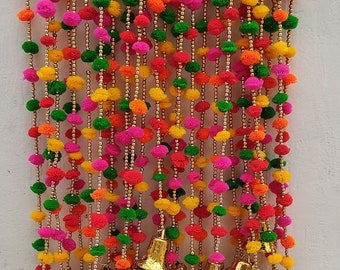 100 PC FREE SHIPPING Multicolor Indian Christmas Wedding Party Decoration, Mehndi Decor, Backdrop,Pom Pom, Gota Hangings Tassels.