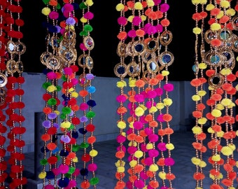 300 Pcs Mirror Pom  Pom garland, wedding decoration garlands, Christmas backdrop garlands, bohemian traditional Indian decoration.