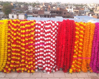 50 piezas de guirnaldas de flores de caléndula artificiales, decoración de eventos indios para bodas, cuerdas de flores artificiales, decoraciones Mehndi, decoración para fiestas