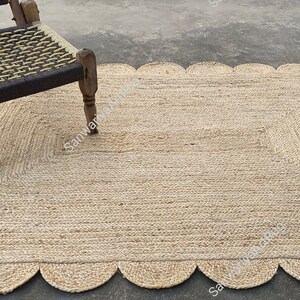 Scalloped Jute Rug | 8x10 Scallop Rug | Jute Scalloped Rug | Boho Decor Rug | Jute Runner Rug | Jute Custom Rug For Living Room & Kitchen