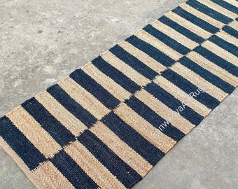 Vloerkleed hennepjute | Handgeweven tapijt van hennep van natuurlijk jute | Loper gevlochten jute | Jute vloerkleed groot oppervlak | Vintage traptapijt aangepast formaat