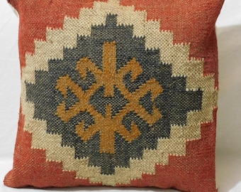 Set of 4 Jute Kilim Pillow Covers | Handwoven Turkish Cushions