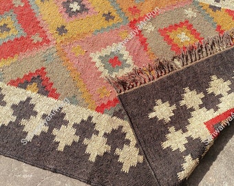 Indian Rectangular Kilim Rug | Traditional Indian Pattern | Multi-colour Area Rug | Handwoven Rug | Turkish Kilim Rug Runner For Home Decor