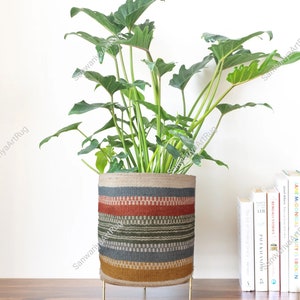 Jute Flower Pot | Coloful Planter Pot | Personalized Gardening Gift for Plant Lover | Handmade Basket Flower Pot | Handmade Jute Basket Gift