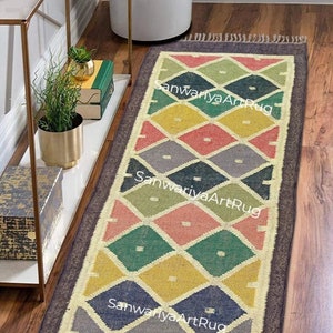 Navajo kilim Rug | Indian Wool Jute Rugs | Colorful Kilim Rug Runner | Outdoor/ Indoor Rug | Living Room Rug | Traditional Rug For Kitchen