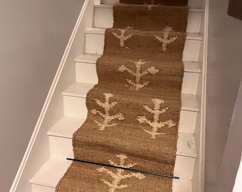 Handmade Wool Jute Kilim Runner Rug, Natural Hemp Jute 4x12 Ft Custom Stairway Large Area Bohemian Turkish Beige Modern Home Decor Runner