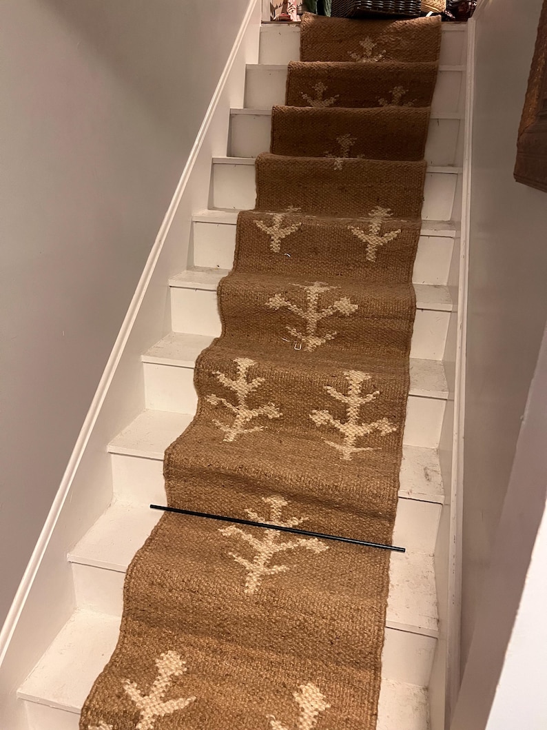 Handmade Wool Jute Kilim Runner Rug, Natural Hemp Jute 4x12 Ft Custom Stairway Large Area Bohemian Turkish Beige Modern Home Decor Runner