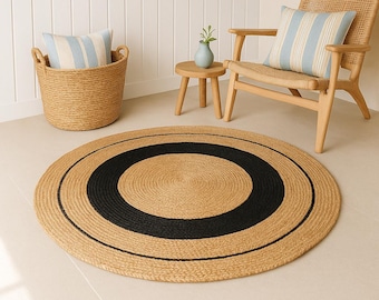 Round Braided Rug | Natural & Handwoven made of Natural Boho Premium Rug | Artisan Elegance Cozy Craftsmanship Braided Rugs | Floor Decor