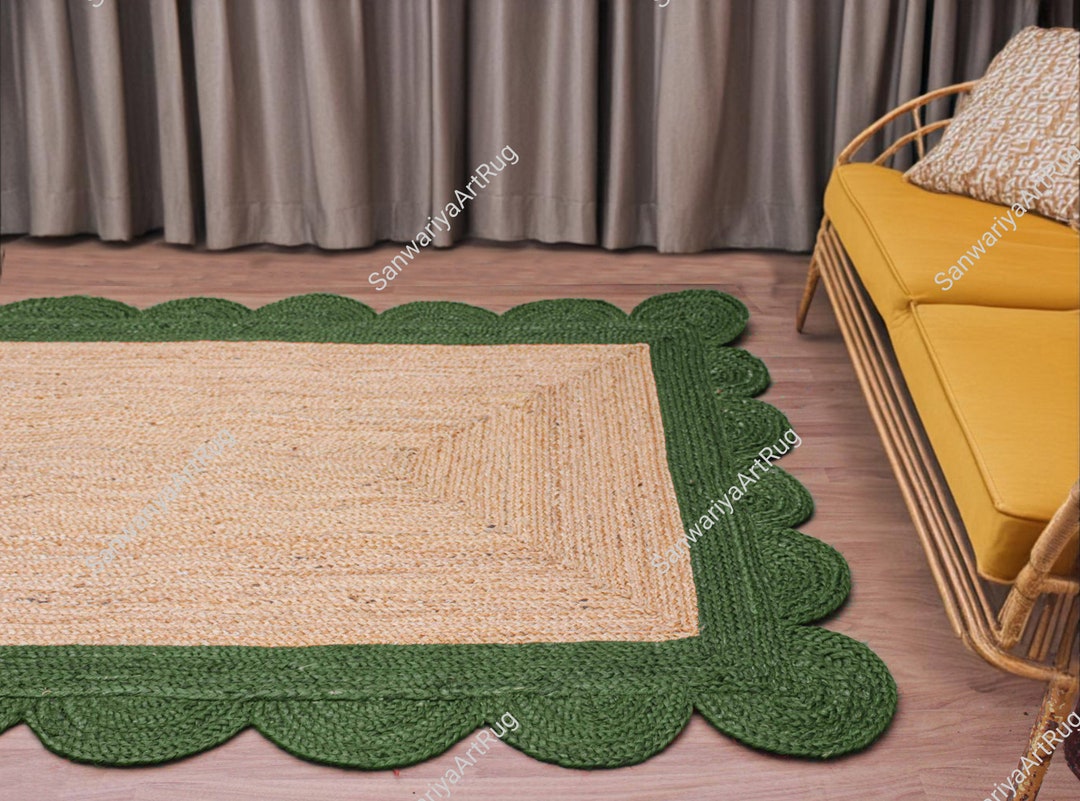 Scalloped Jute Rug | Multi Color Jute Rug Runner | Natural Jute Area ...