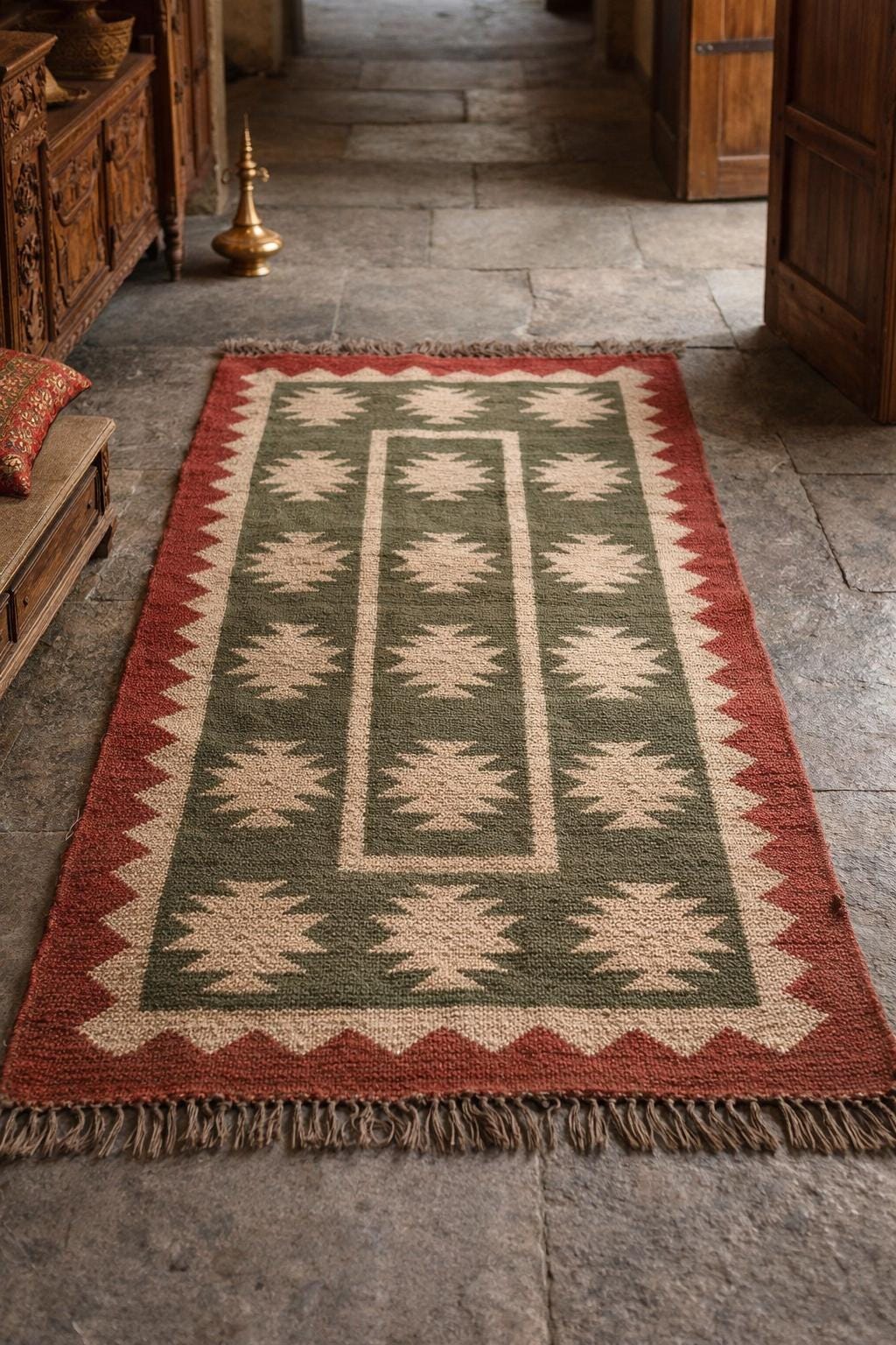 Tapis indien jute laine village vintage kilim tissé à la main tapis