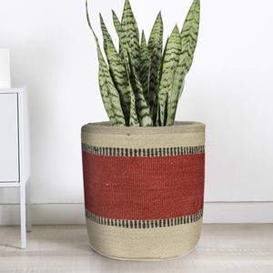 Handmade Jute Kilim Pot Planter, 12x12 Inch Colorful Modern Farmhouse Living Room Basket Cover, Boho Nursery Garden Waterproof Planter Cover
