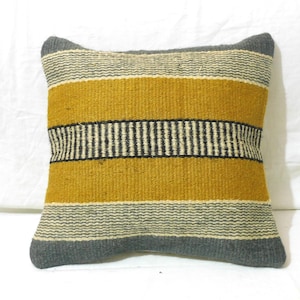 Handmade Wool Jute Kilim Pillow Cover, Turkish Oushak Moroccan 18x18 Inch Throw Pillowcase, Bohemain Home Bedroom Sofa Decor Cushion Cover