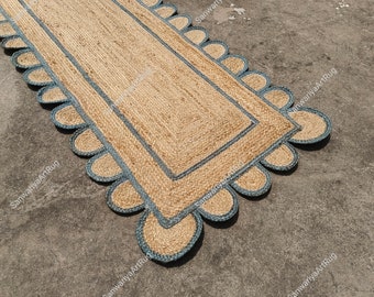 Handmade Jute Scalloped Runner Rug | Boho Decor