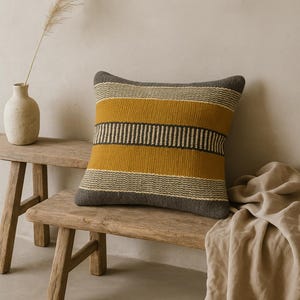 Handmade Wool Jute Kilim Pillow Cover, Turkish Oushak Moroccan 18x18 Inch Throw Pillowcase, Bohemain Home Bedroom Sofa Decor Cushion Cover