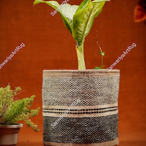 ジュートフラワーポット | ジュートフラワープランター | 植物愛好家へのガーデニングギフト | 手作りプラントポット | 手作りバスケット | 装飾ポットプランターギフト