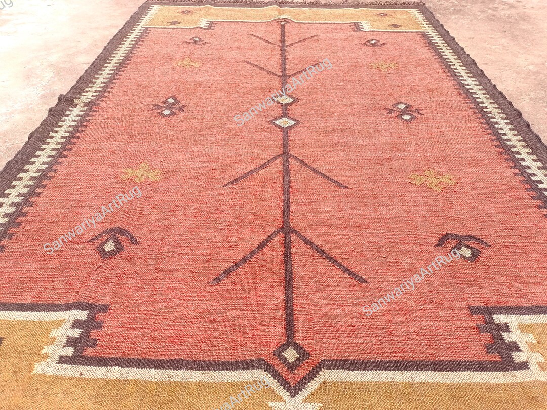 Red Kilim Rug Runner | Handwoven Wool and Jute Rug | Handmade Kilim ...