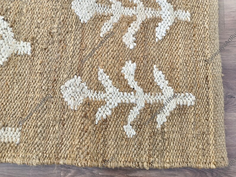 Handmade Wool Jute Kilim Runner Rug, Natural Hemp Jute 4x12 Ft Custom Stairway Large Area Bohemian Turkish Beige Modern Home Decor Runner