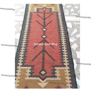 Alfombra de yute de lana hecha a mano: Alfombra grande de pasillo estilo bohemio navajo con forma geométrica multicolor, alfombra para lavandería o entrada interior. imagen 7