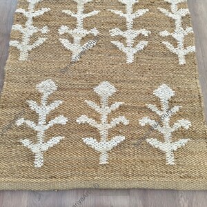 Handmade Wool Jute Kilim Runner Rug, Natural Hemp Jute 4x12 Ft Custom Stairway Large Area Bohemian Turkish Beige Modern Home Decor Runner