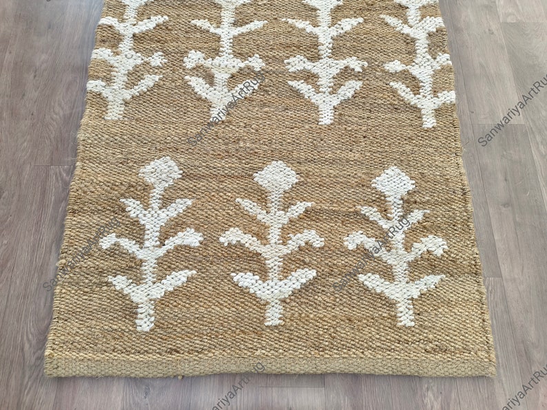 Handmade Wool Jute Kilim Runner Rug, Natural Hemp Jute 4x12 Ft Custom Stairway Large Area Bohemian Turkish Beige Modern Home Decor Runner