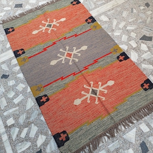 Wool Jute Kilim Rug Runner | Customize Rug | Handmade Geometric Jute Kilim Home Decor Area Rug | Boho Rug | Bohemian Rug | Navajo Kilim Rug
