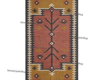 Geometric Shape Wool Jute Rug, Handmade Kilim Colorful Turkish Oushak Bohemian Large Area Modern Kitchen Bedroom Decor Indoor/Outdoor Rug