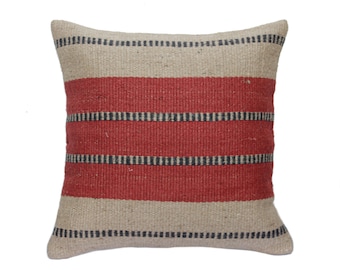 Handwoven Jute Kilim Pillow Cover, Vintage Turkish Living Bedroom Throw Large Pillowcase, Bohemian Colorful Office Sofa Deocr Cushion Cover