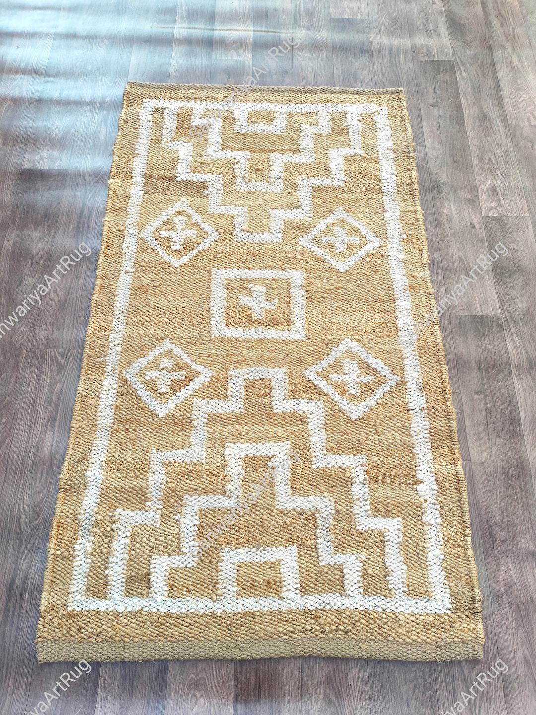 Hand Loomed Hemp Wool Jute Rug, Natural Beige & White 9x10 Ft Custom ...