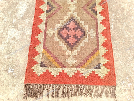 Handwoven Kilim Rug | Colorful Wool and Jute Rug | Kilim Dhurrie Rug | Traditional Indian Kilim Carpet | Stairs Rug For Home |Large Area Rug