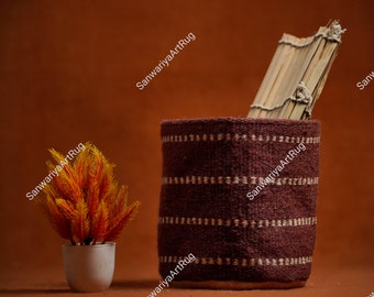 8x8 Inch Custom Jute Kilim Pot Planter Holder, Handwoven Flower Garden Decor Planter, Living Room/Bedroom Launder Outdoor Basket Plant Cover