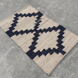 Beige-Schwarzer Hanf Teppich | Custom Size Hanf Läufer | Hanf für Treppendekor | Getufteter Hanf Teppich | Marokkanischer Saumläufer | Naturfaser Hanf