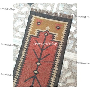 Alfombra de yute de lana hecha a mano: Alfombra grande de pasillo estilo bohemio navajo con forma geométrica multicolor, alfombra para lavandería o entrada interior. imagen 6