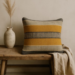 Handmade Wool Jute Kilim Pillow Cover, Turkish Oushak Moroccan 18x18 Inch Throw Pillowcase, Bohemain Home Bedroom Sofa Decor Cushion Cover