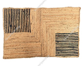 Alfombra de pasillo de yute trenzada a mano / Alfombra boho festoneada