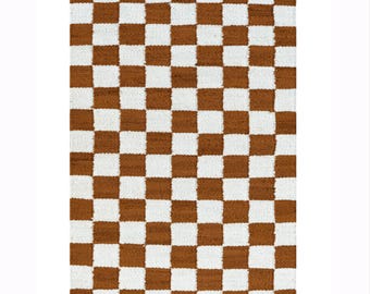 Handwoven Jute Hemp Runner Rug | Rustic Checkered Mat