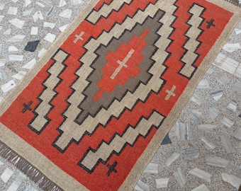 Handwoven Indian Kilim Rug | Wool Jute Area Rug